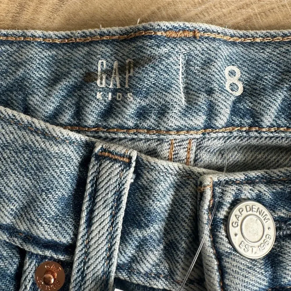Gap Kids Mid Rise Longline Denim Shorts Light Wash Blue 8